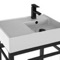 Modern Ceramic Console Sink With Counter Space and Matte Black Base, 24